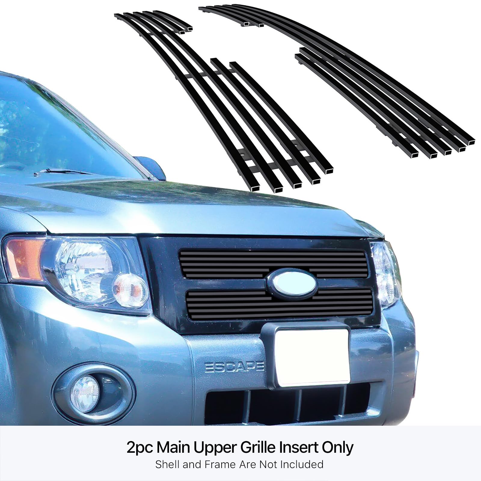 APS Compatible with Ford Escape 2008-2012 Main Upper Black Billet Front Grill Grille Insert F65783H | Replacement Car Grille for Enhanced Style & Protection | Perfect for Off-Roading & Custom Car Upgrades