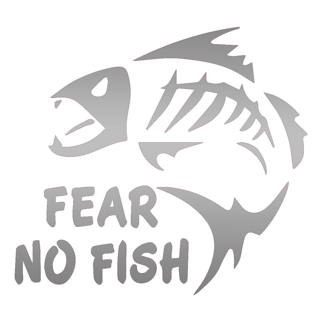 Premium Waterproof Vinyl Decal Stickers (Set of 2) - Fear NO Fish Metallic Silver Design for Laptop, Phone, Helmet, Car Window, Bumper, Mug, Cup, Door & Wall Decoration - Perfect for Outdoor Enthusiasts and Home Decor