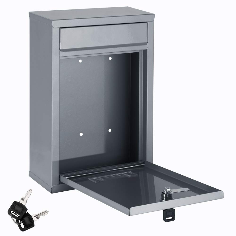 MONZANA® Wall Mounted Mailbox - Silver Steel Lockable Letter Box with 2 Keys & Nameplate - Perfect for Home, Office, and Apartment Security