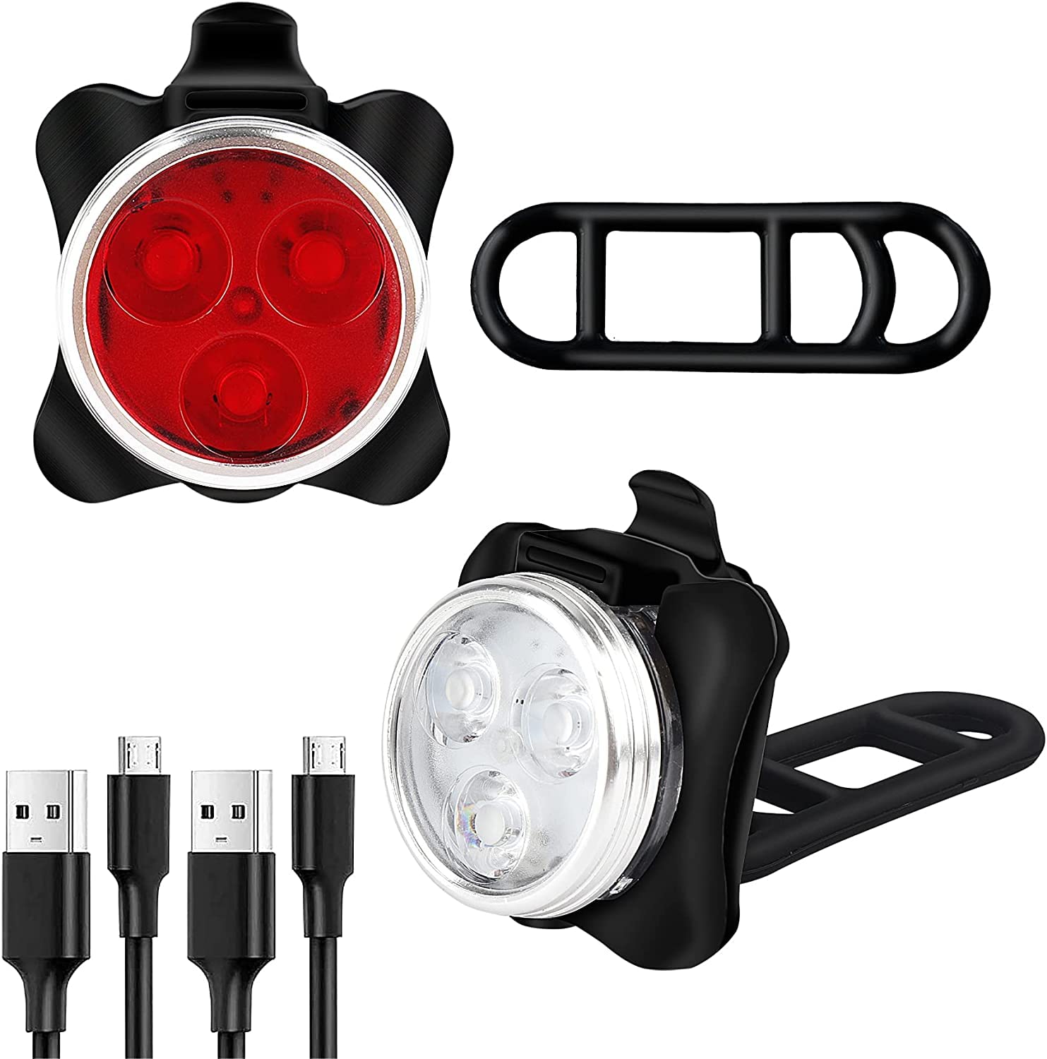 USB Rechargeable Bike Light Set - 1200 Lumen LED Headlight & 300 Lumen Taillight Combo for Night Cycling, Commuting, and Mountain Biking Safety