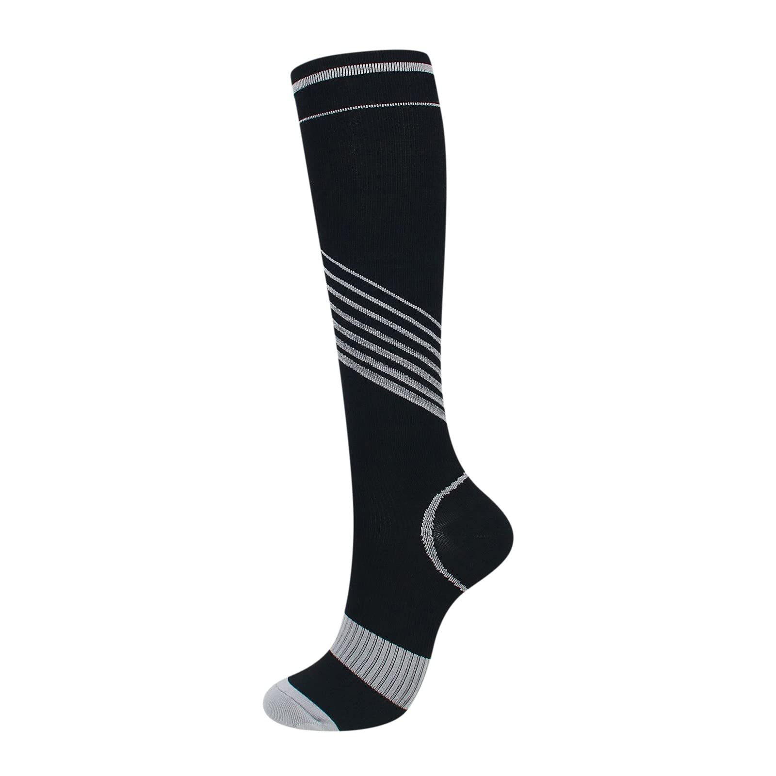 Best Compression Socks for Men & Women - Breathable Elastic Support Socks with Color Stripes - 3-Pack for Running, Travel & Work (Improved Circulation & Comfort)
