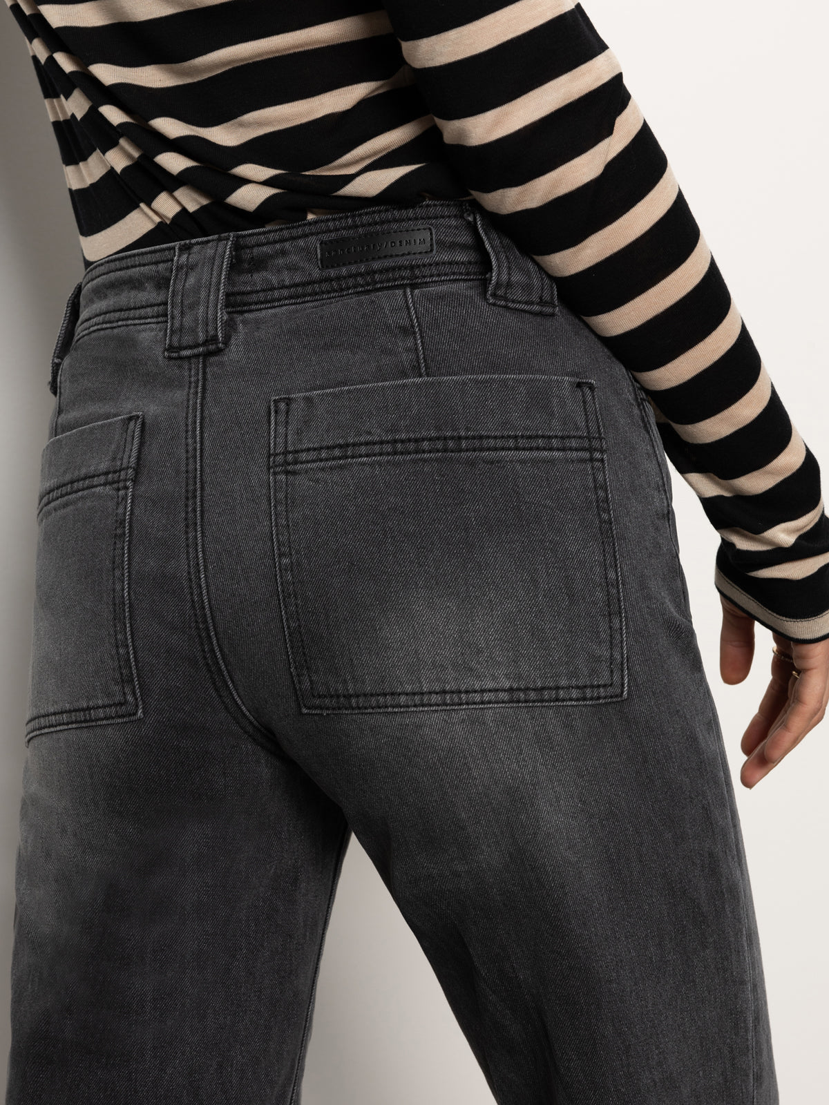Luna Cuffed Standard Rise Jeans for Women - Dark Smoke Wash High Waist Denim Pants - Perfect for Casual Wear, Office & Date Night
