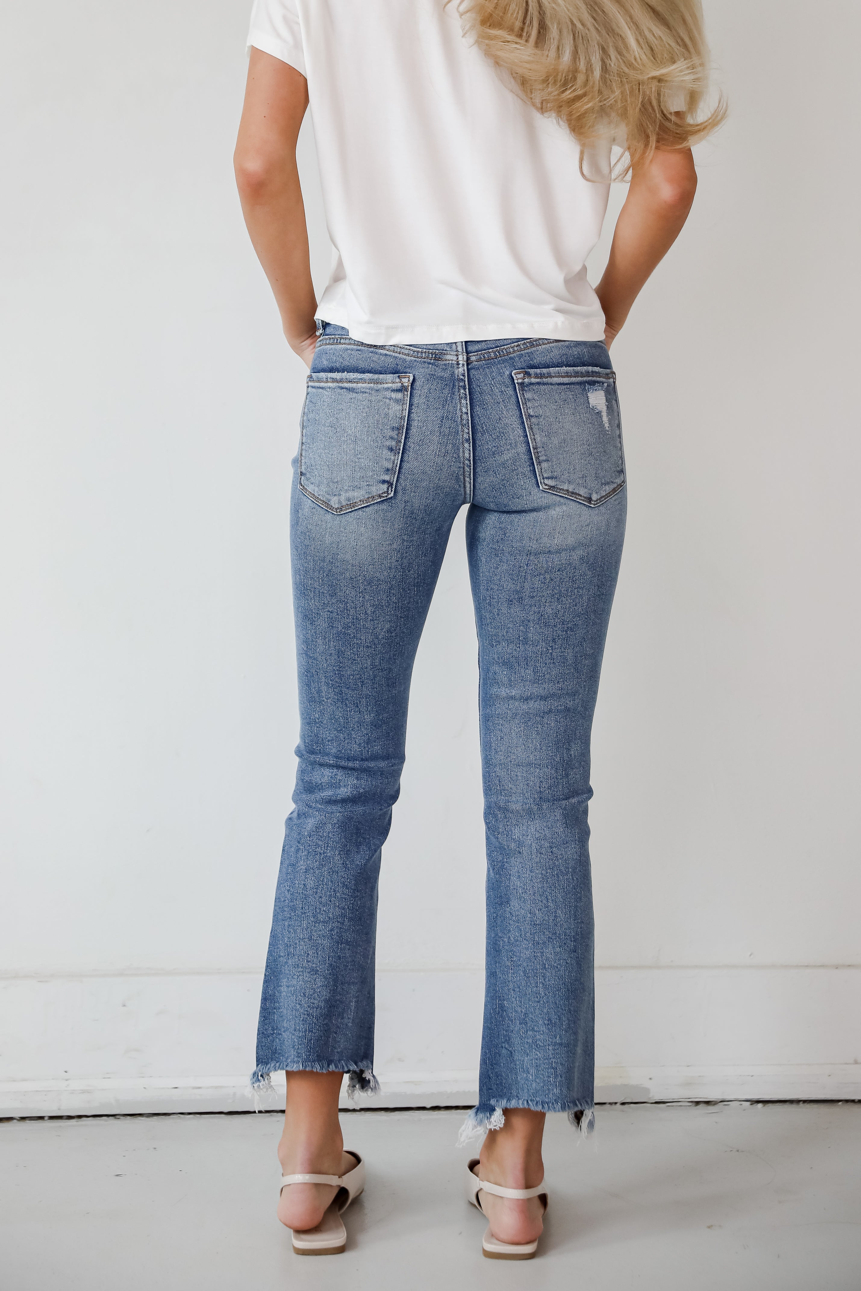 Amber Medium Wash Mid Rise Ankle Bootcut Jeans for Women - Comfortable Stretch Denim Pants for Casual Wear & Everyday Outfits