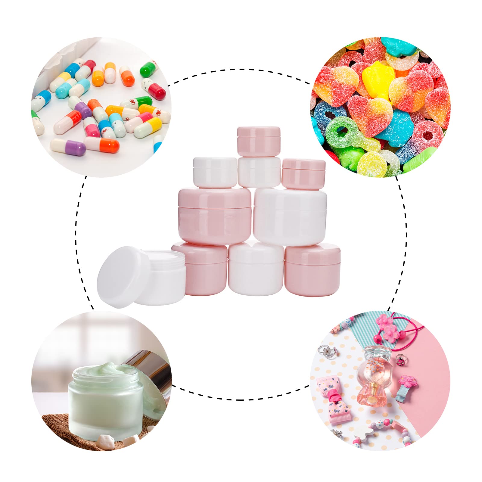 Heyu-Lotus 10-Piece Travel Toiletry Pots Set - 20ml/50ml/100ml Cosmetic Sample Jars with Spatulas for Creams, Makeup & Nail Art Storage - Perfect for Travel, Salon & DIY Beauty Organization
