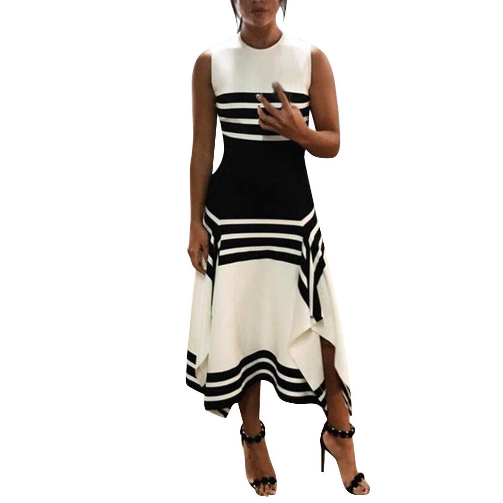 Women's Striped Maxi Dress - Sleeveless Round Neck Midi Dress for Summer & Party Wear | Perfect for Beach, Vacation & Casual Outings
