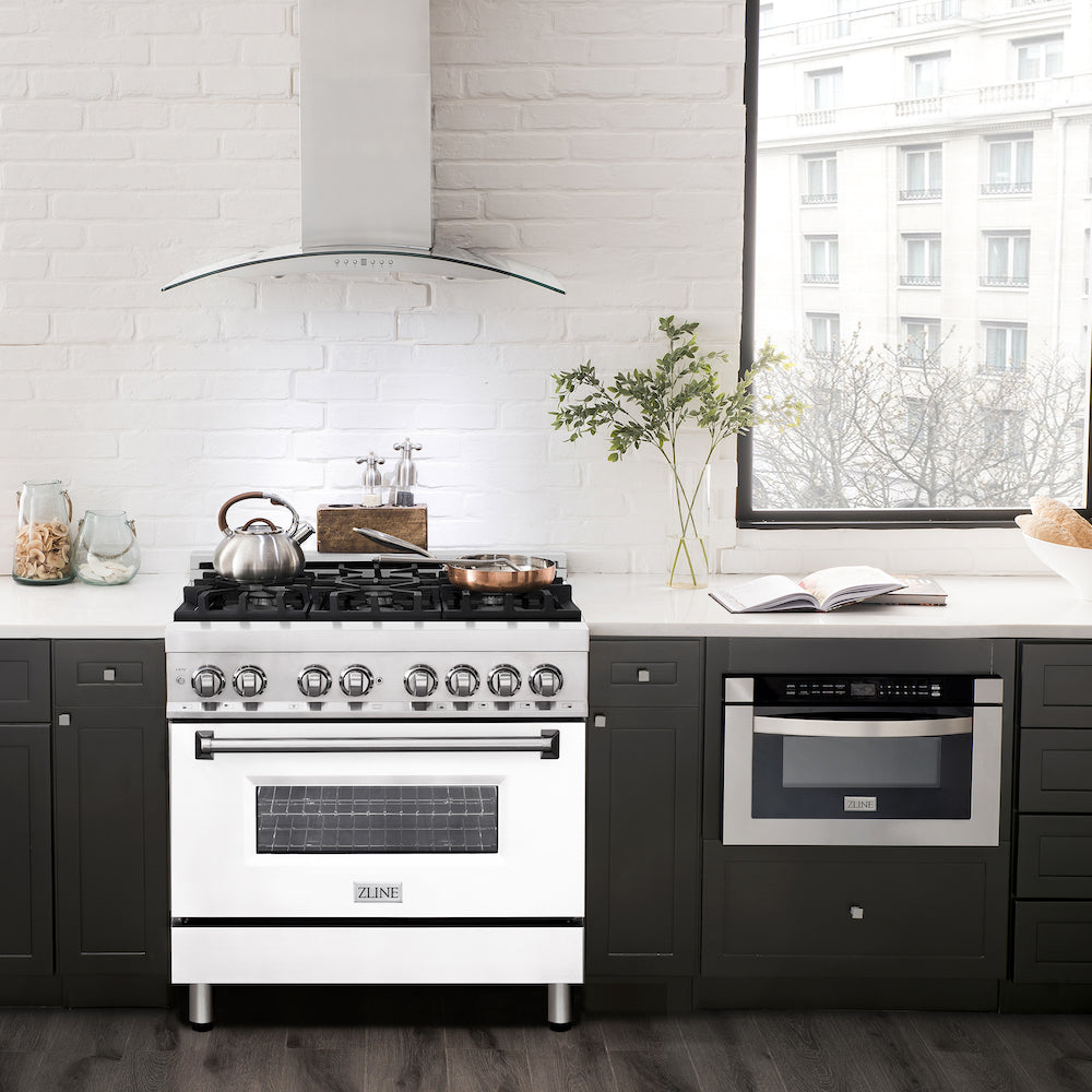 ZLINE 36-inch 4.6 cu. ft. Dual Fuel Range with 6-Burner Gas Cooktop & Electric Convection Oven - Stainless Steel with White Matte Door (RA WM 36) - Perfect for Modern Kitchens, Home Chefs & Professional Cooking