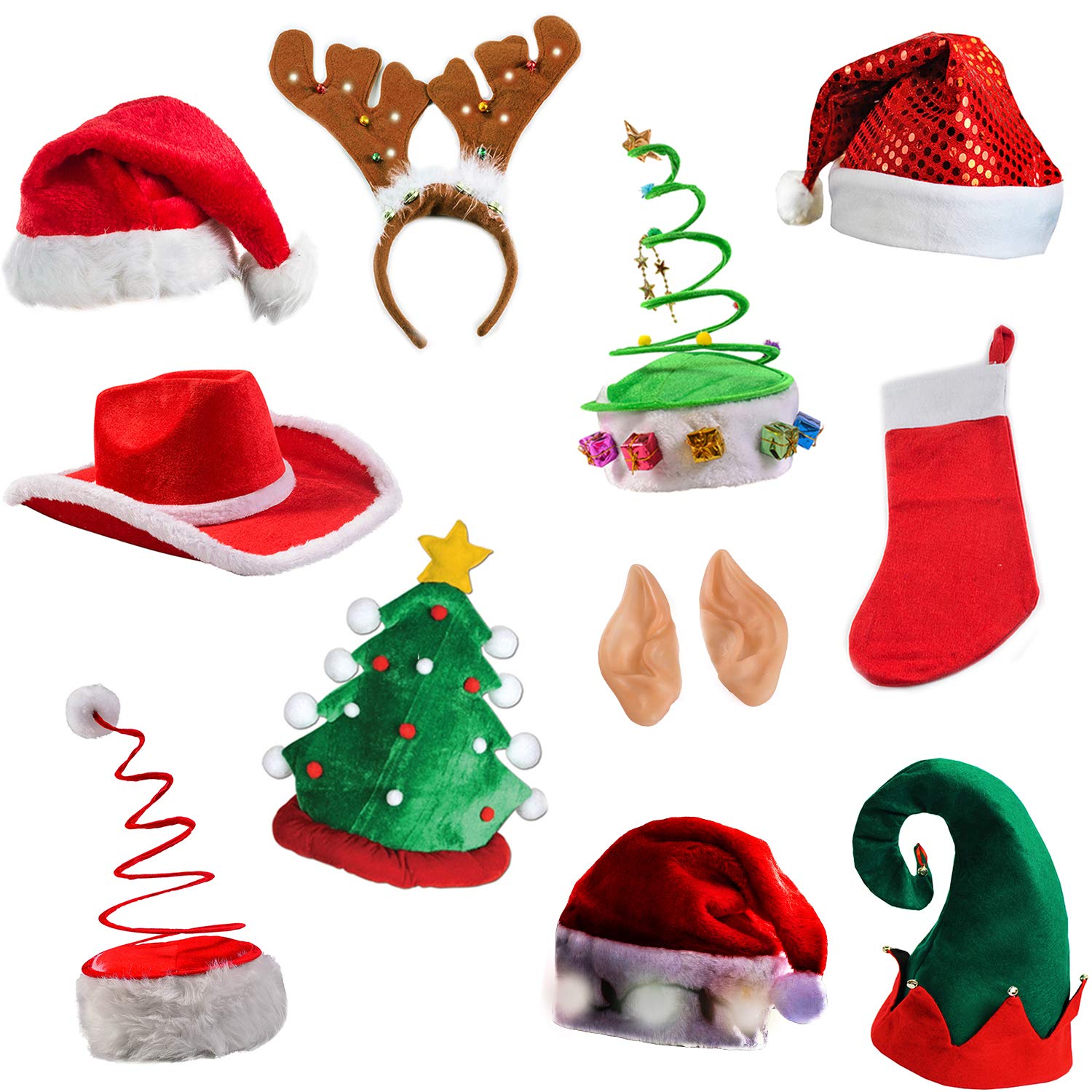 Tigerdoe Christmas Hats 5-Pack - Santa Hat & Elf Hat Set for Holiday Parties, Photo Booth Props, Xmas Costume Accessories - Perfect for Christmas Celebrations, Family Gatherings and Festive Photos