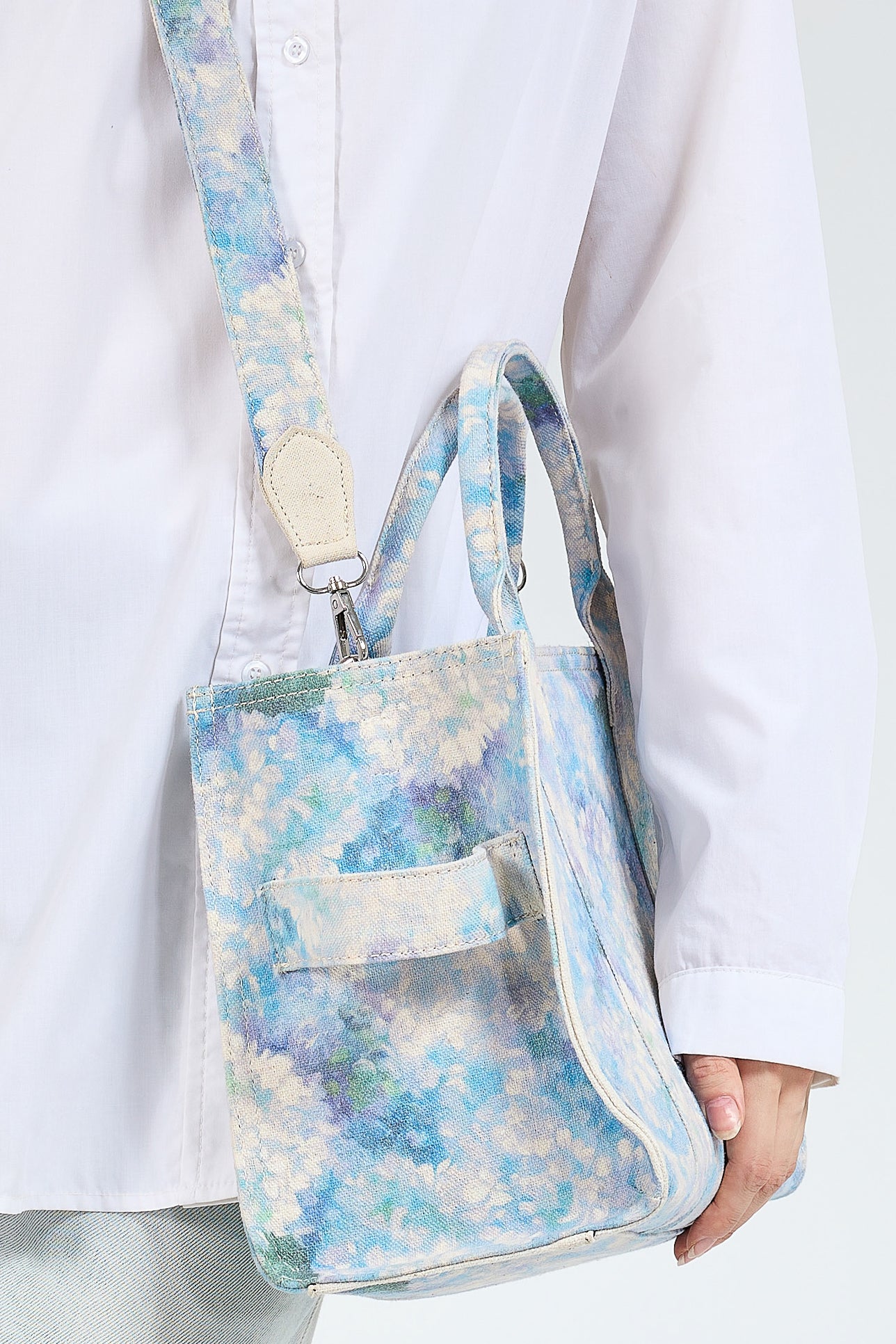 Blossom Blue Floral Medium Tote Bag - Premium Cotton Canvas Women's Handbag for Work, Travel & Shopping