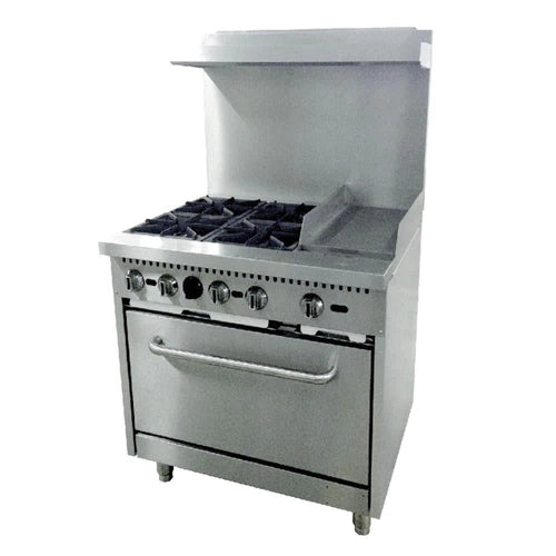 Cookline CR36 12G LP 36-Inch 4-Burner Liquid Propane Gas Range with 12-Inch Right Side Griddle & Standard Oven - 181,000 BTU for Professional Kitchens & Restaurants