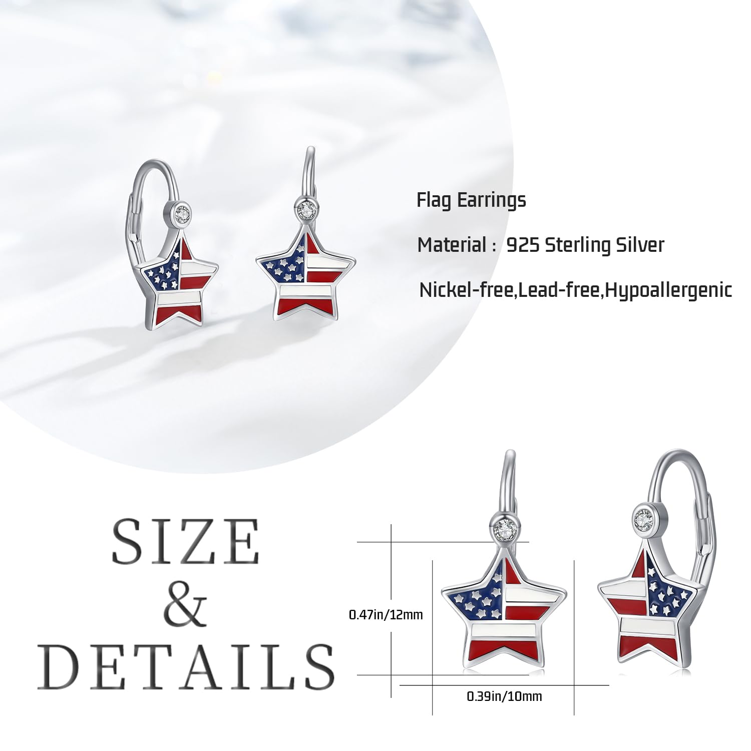 925 Sterling Silver American Flag Earrings for Women - Patriotic USA Jewelry, Perfect for 4th of July, Independence Day & Birthday Gifts | Great for Parties, Celebrations & Everyday Wear