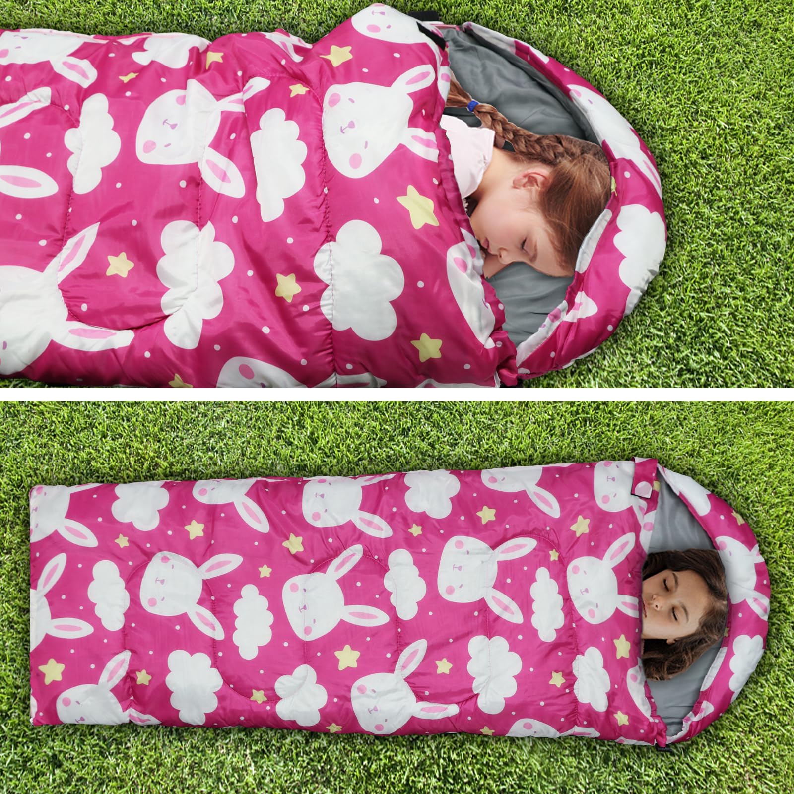 **Kids Sleeping Bags for Camping & Travel - Lightweight Waterproof 3-Season Sleeping Bag with Carry Bag - Compact for Hiking, Backpacking, Sleepovers - Warm & Cool Weather for Boys & Girls**
