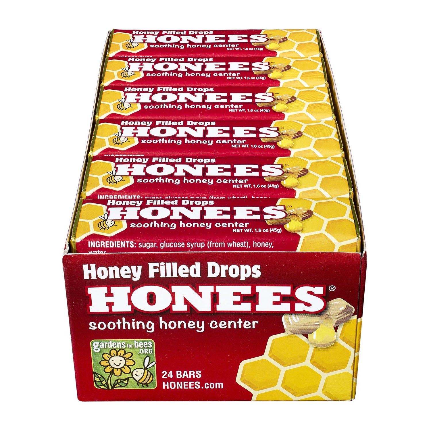 Honees Honey Filled Drops Bar - 1.6oz (24 Count) | Natural Throat Soothing Candy | Perfect for Cough Relief, Travel & On-the-Go Snacking