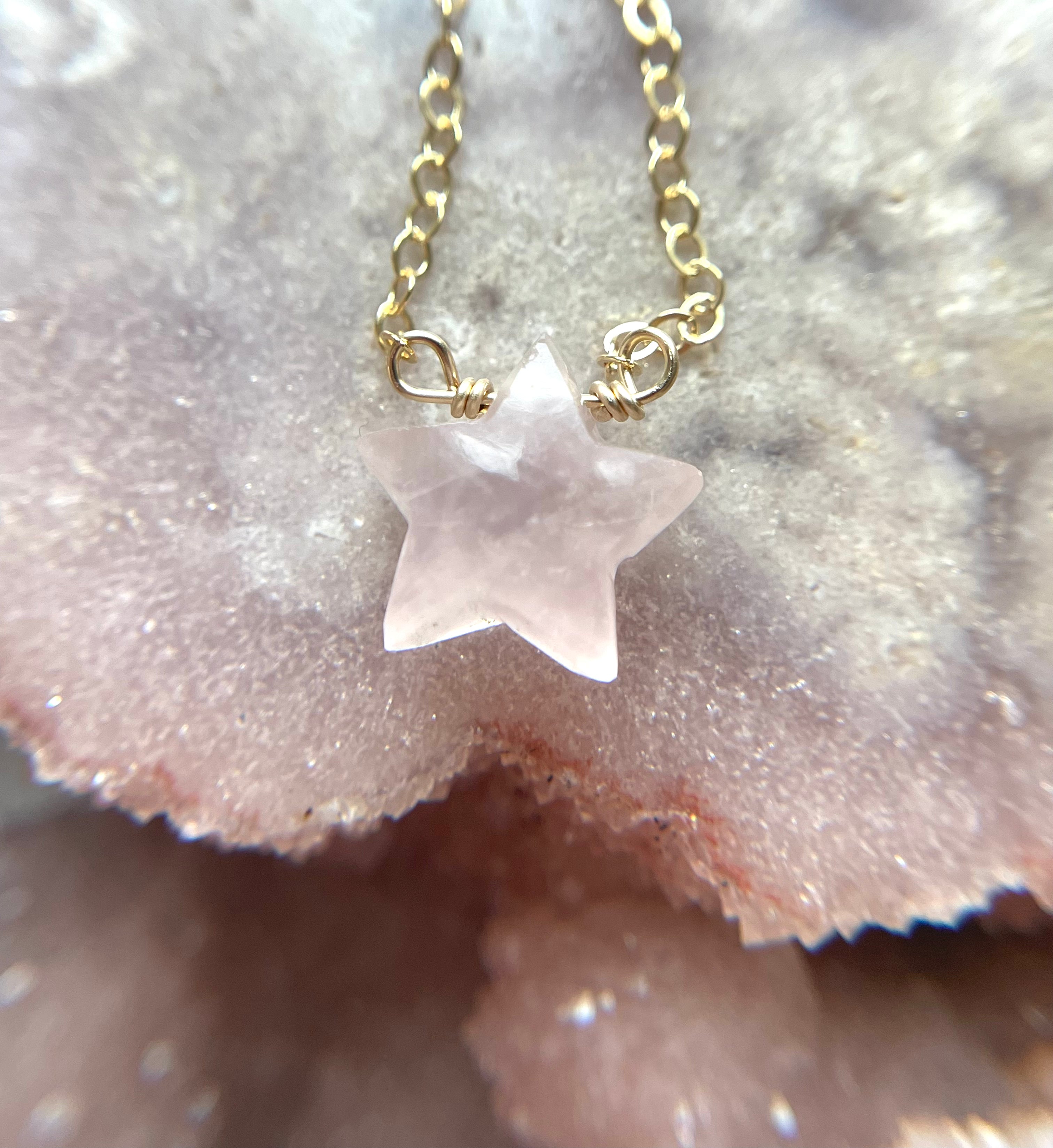 Rose Quartz Star Necklace - Silver or Gold Filled Crystal Healing Jewelry for Women - Perfect for Meditation, Energy Balancing & Spiritual Gifts