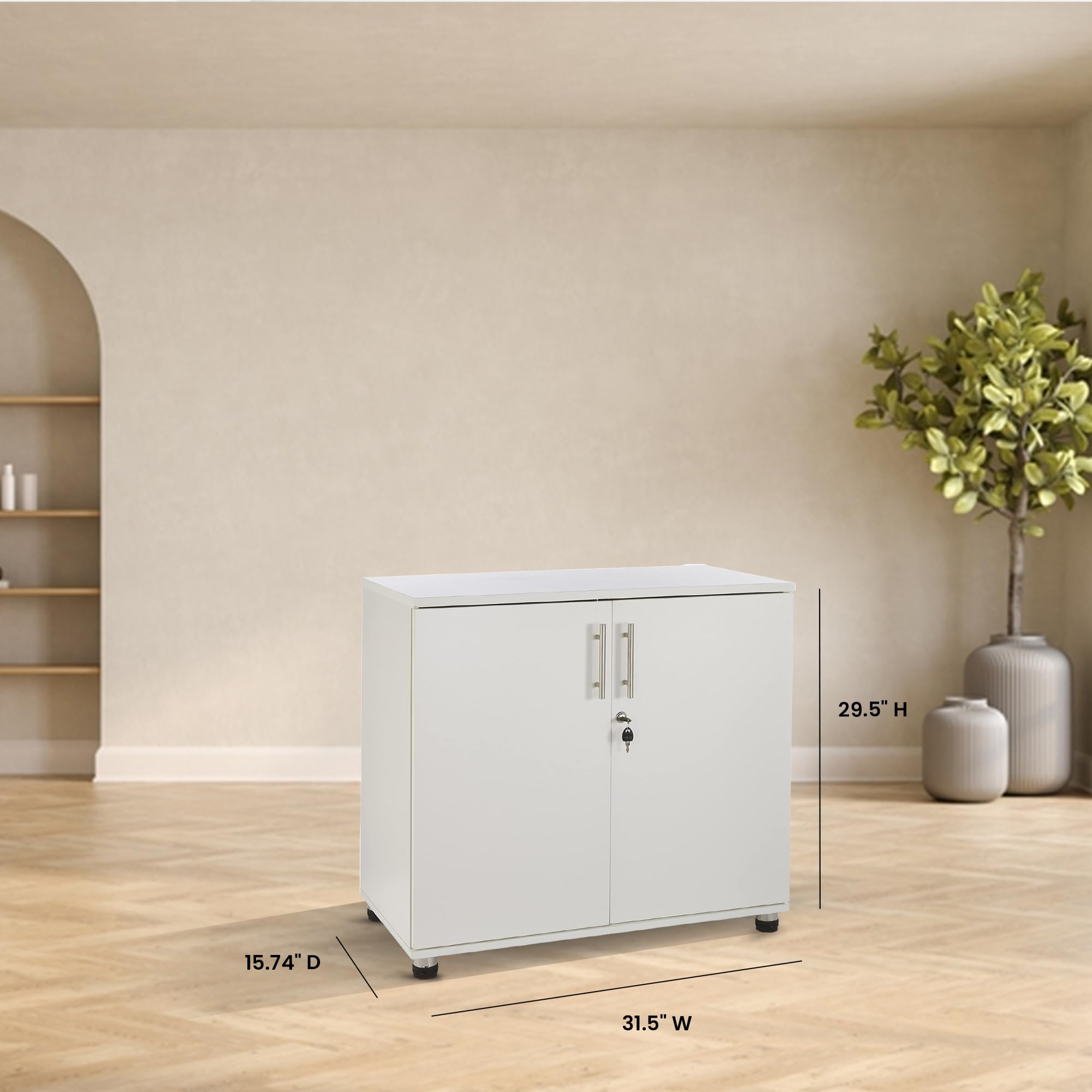 2-Door Locking Office Storage Cabinet - Wooden File Organizer Cupboard with Adjustable Shelves - Free Standing Bookcase & Desk Extension - Perfect for Home Office, Study Room & Workspace Organization