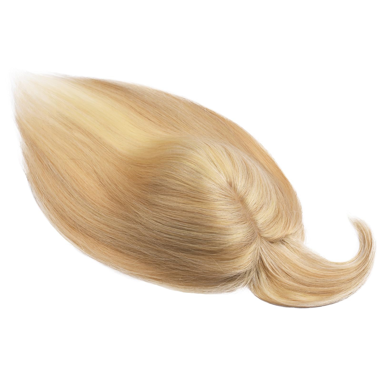 18 Inch Real Human Hair Toppers for Women with Thinning Hair - Silk Base Clip-in Hair Topper with Bangs for Hair Loss & Grey Hair (Ash Blonde Mix Bleach Blonde) | Perfect for Daily Wear, Special Occasions & Confidence Boosting