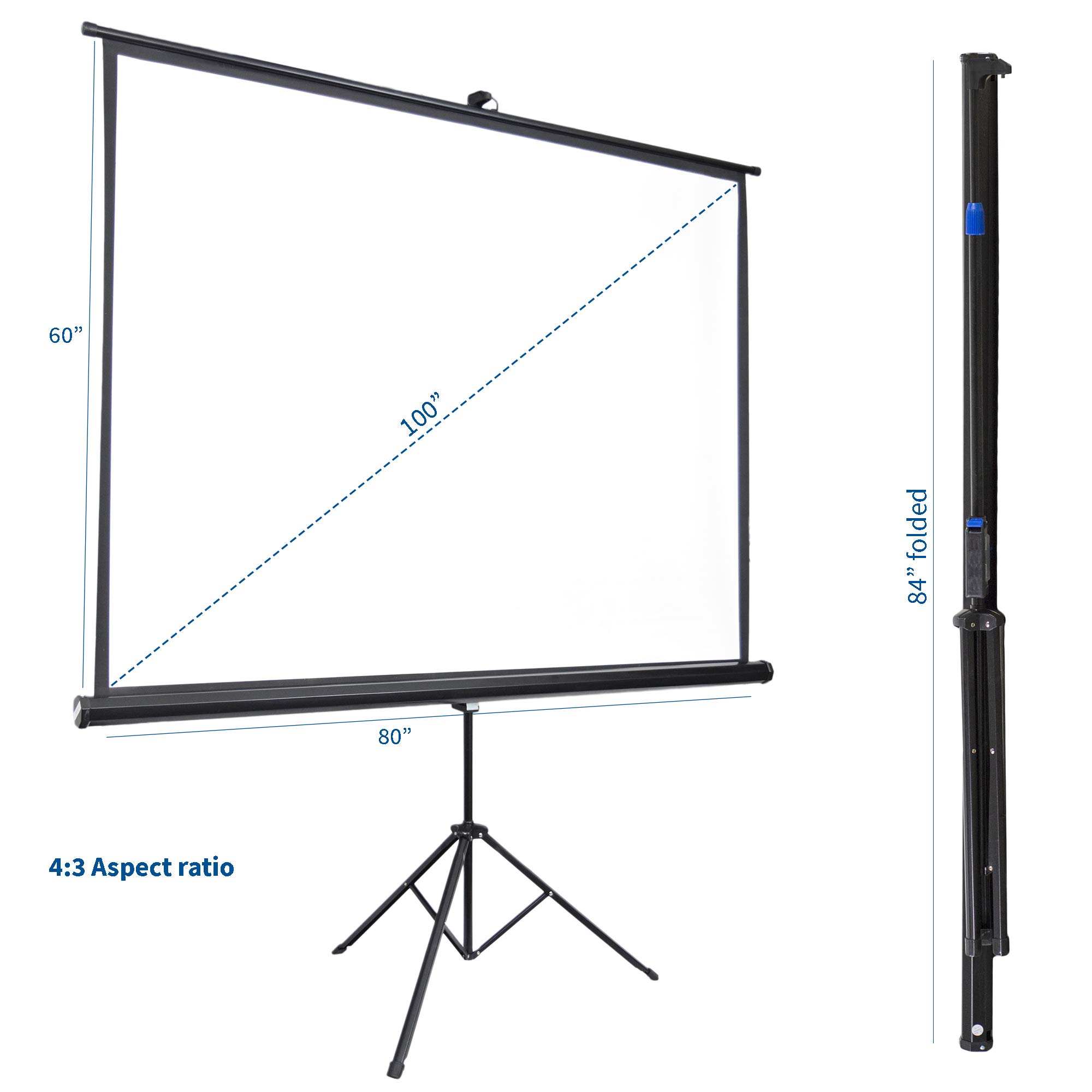 VIVO 100 Inch Portable Indoor Outdoor Projector Screen - HD 4:3 Aspect Ratio, 4K/3D/1080P Compatible, Pull-Up Foldable Stand with Tripod (Model PS-T-100) - Perfect for Home Theater, Backyard Movies, and Business Presentations