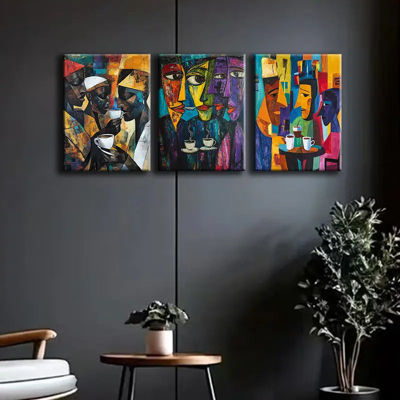 3-Piece Abstract Coffee Drinking Scenes Metal Wall Art - Ready to Hang Home Decor for Kitchen, Dining Room & Office | Modern Art Prints for Coffee Lovers