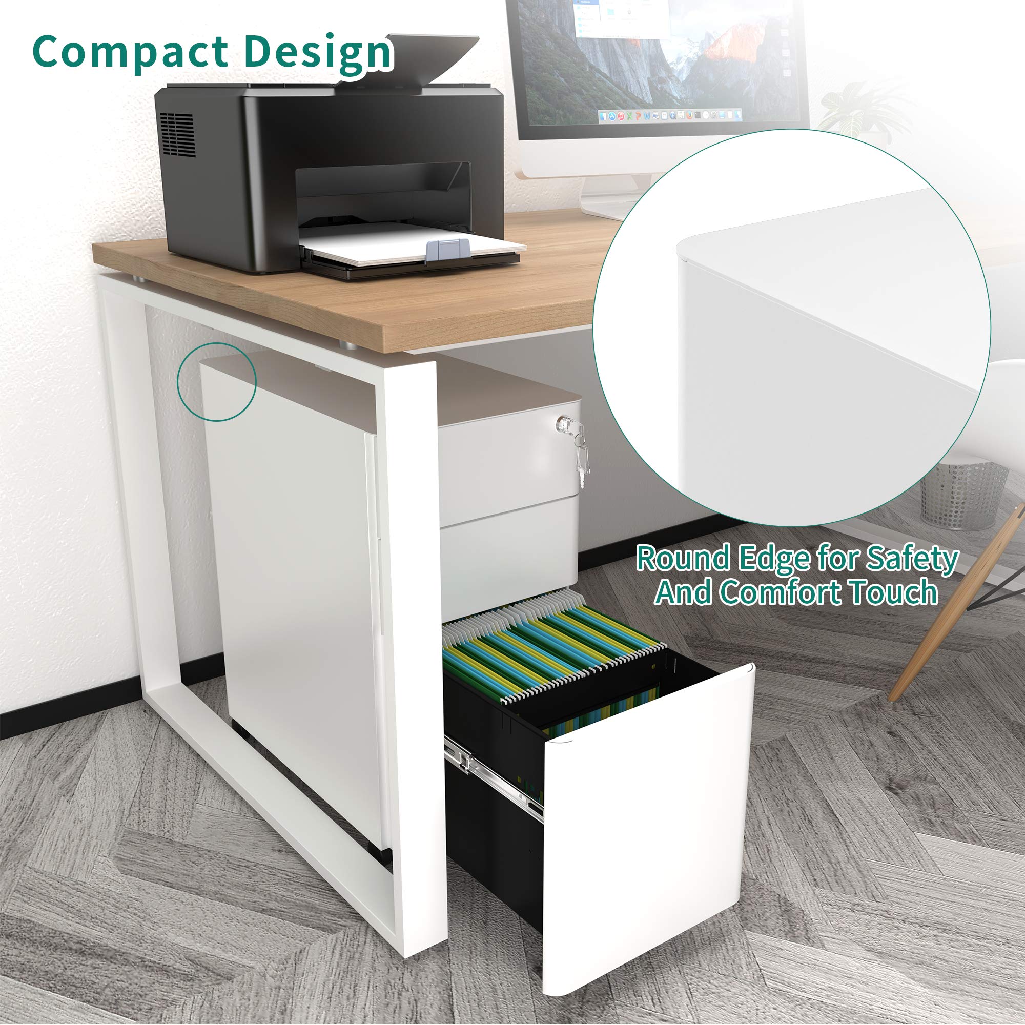 YITAHOME 3-Drawer Slim File Cabinet with Lock - Mobile Metal Office Storage for Legal/Letter Size Documents - Pre-Assembled Under Desk Filing Cabinet (White) - Perfect for Home Office, Small Spaces & Organization