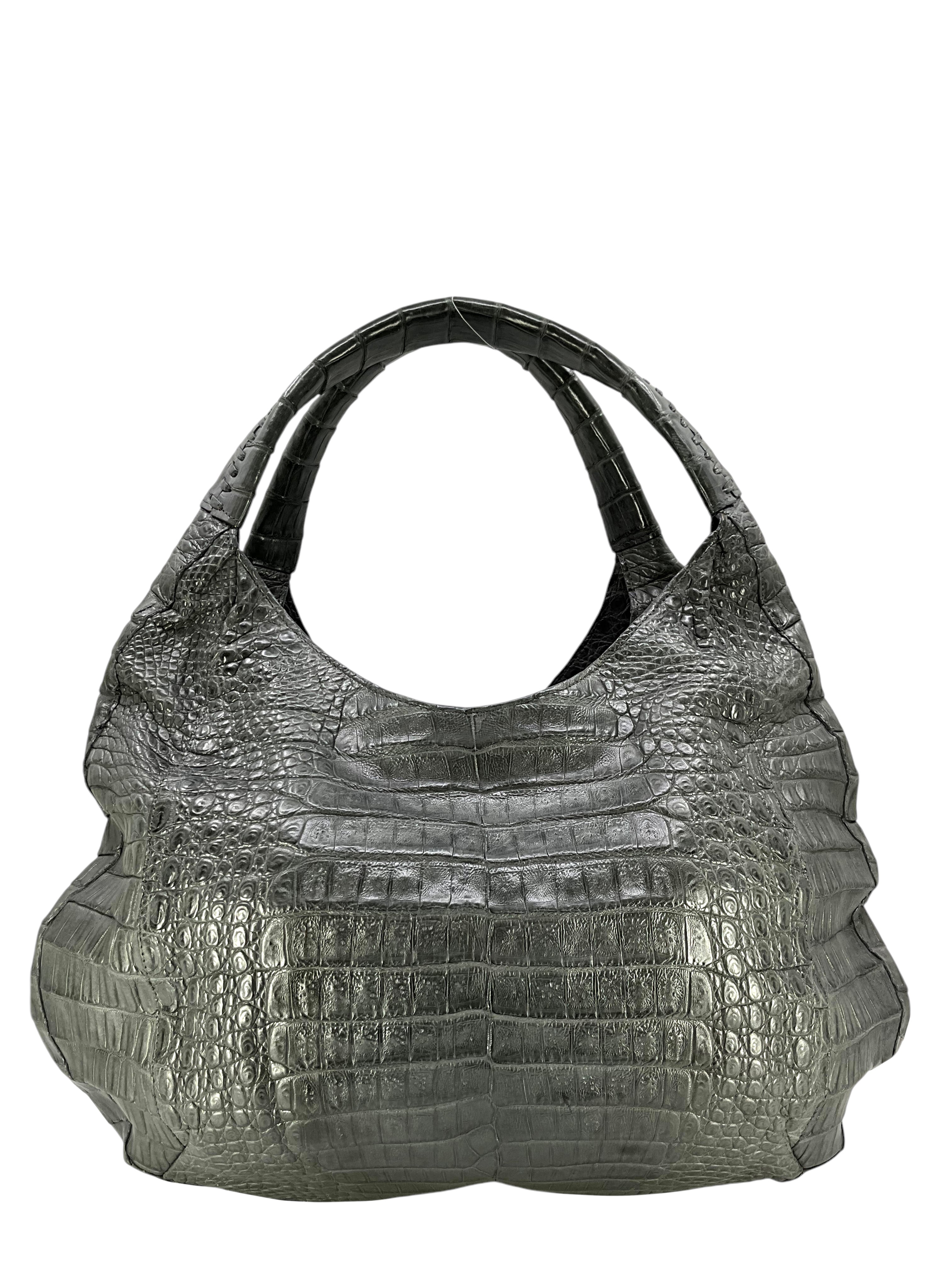 Nancy Gonzalez Genuine Crocodile Leather Hobo Bag with Ruffled Design - Perfect for Women's Fashion, Evening Events & Luxury Handbag Collection