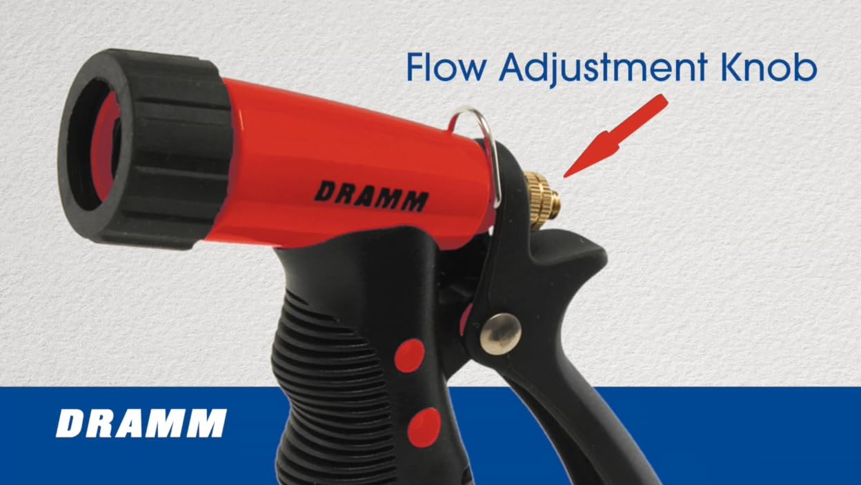 **Dramm ColorStorm Premium Pistol Grip Garden Hose Nozzle with Trigger Handle - Adjustable Spray Patterns for Car Washing, Boat Cleaning, Deck, Sidewalk, Flowers & Young Trees - Red (Outdoor Watering & Cleaning Tool)**