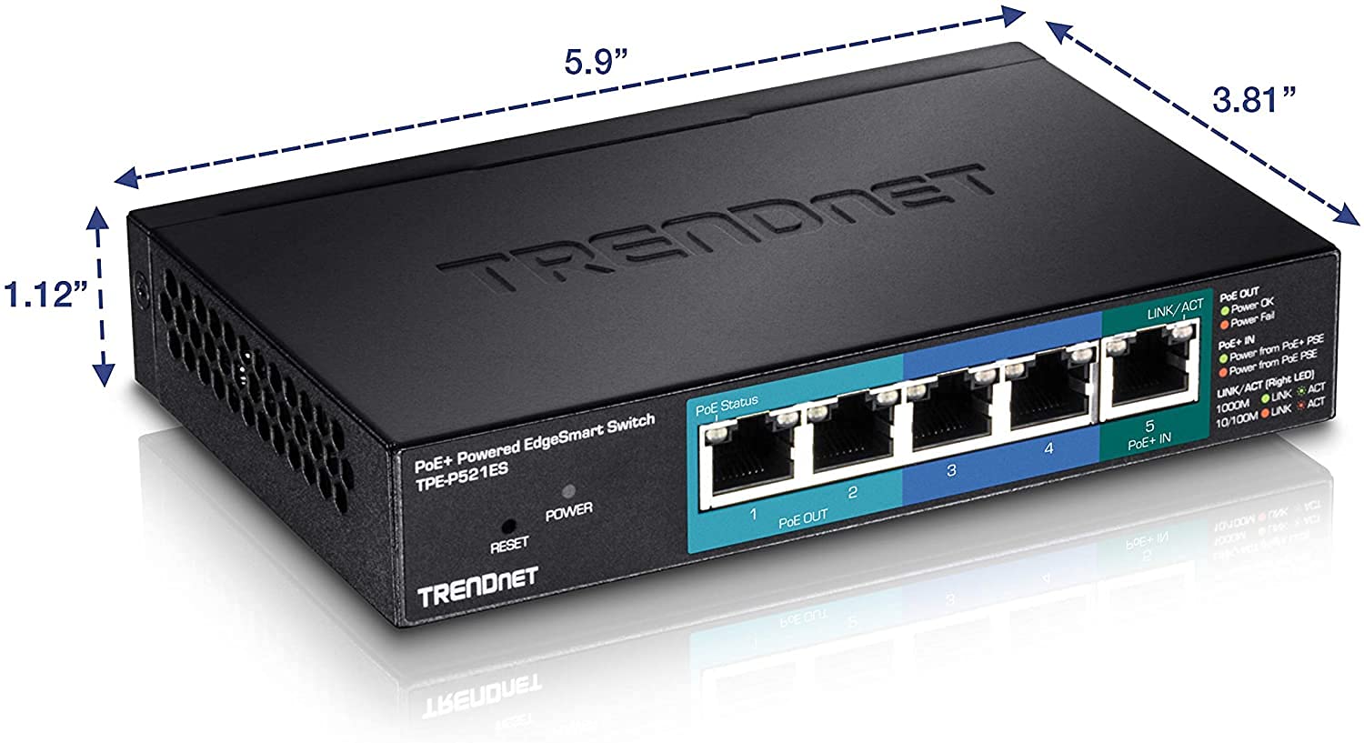 TRENDnet TPE-P521ES 5-Port Gigabit PoE+ Switch - EdgeSmart Managed Network Switch with 18W PoE Budget, 10Gbps Capacity, Wall Mountable & Lifetime Warranty - Ideal for Home Office, Small Business Networks & IP Camera Systems