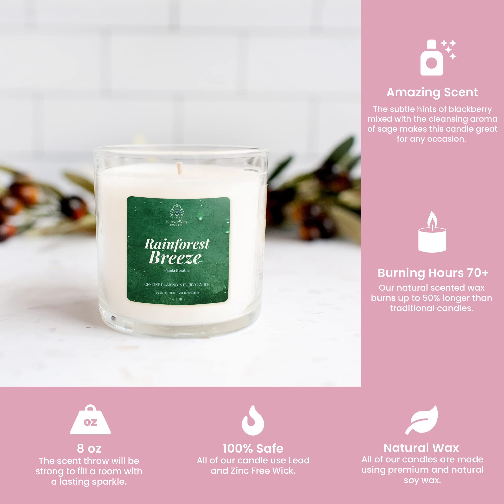 ForeverWick Rainforest Breeze Scented Soy Wax Candle with Hidden Diamond - 10oz Jar, 70-Hour Burn Time | Hand-Poured Luxury Candle with Jewelry Exchange Option (14K Gold & Diamond) | Perfect for Home Decor, Relaxation & Gift Giving