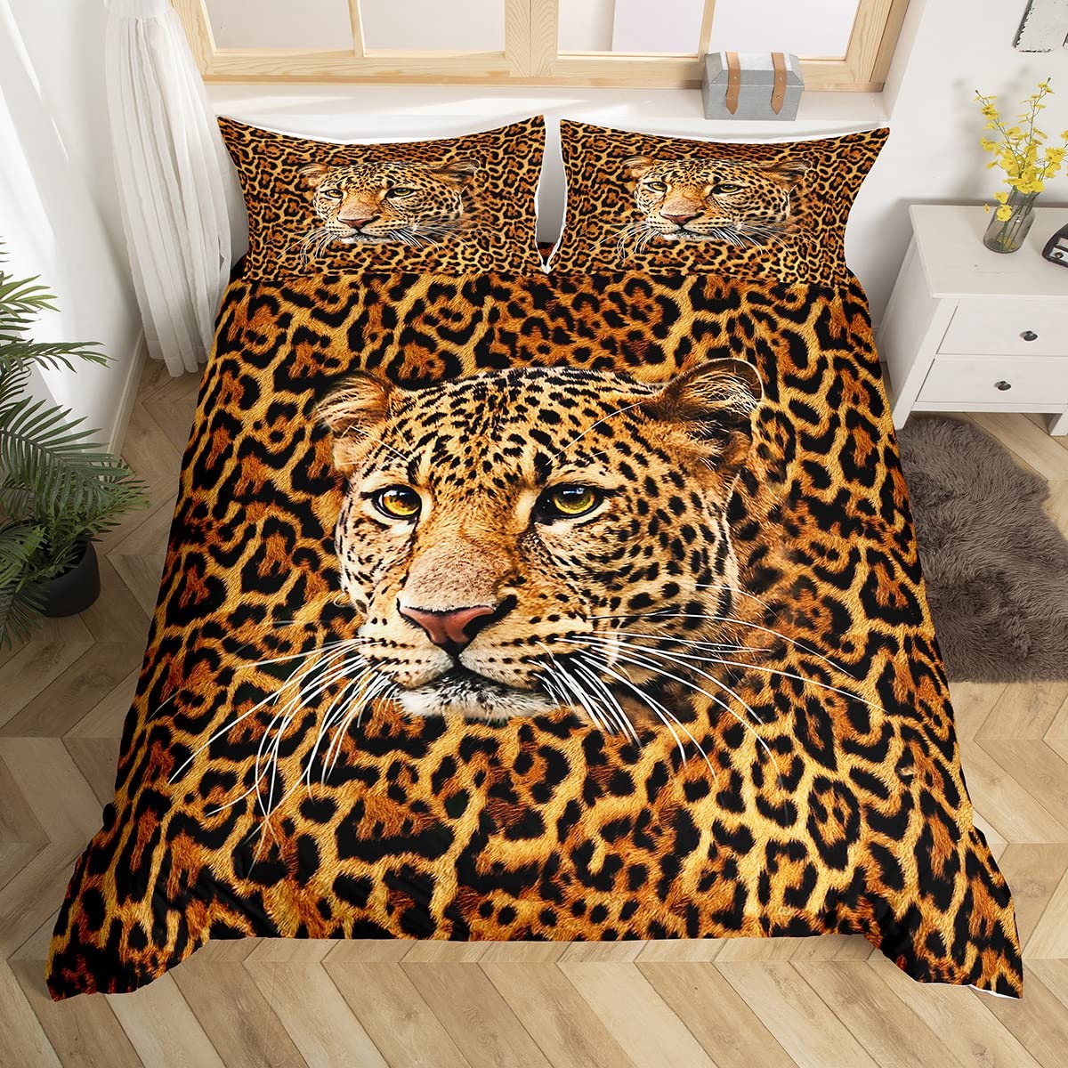 Cheetah Print Duvet Cover Set Twin Size - Leopard Pattern Bedding 2pc for Kids & Teens - Wild Animal Fur Comforter Cover Brown with Pillowcase - Perfect for Jungle Themed Bedroom Decor & Boys Room Design