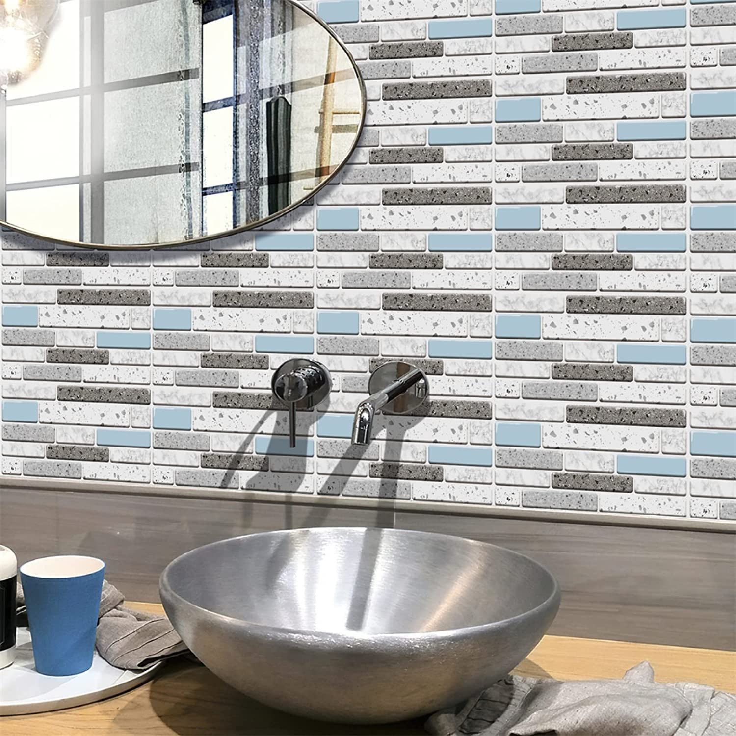 Modern Multicolor Tile Stickers 15cm x 30cm - 12 Pack Peel & Stick Wall Tile Decals for Kitchen Backsplash, Bathroom, Laundry Room - Waterproof Home Decor Upgrade