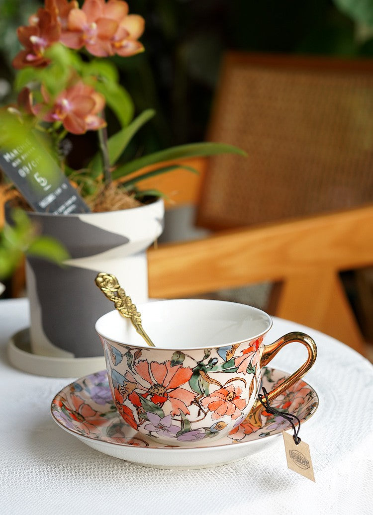 Premium Ceramic Coffee & Tea Cup Set - Elegant Bone China Porcelain with Saucers - British Royal Style Afternoon Tea Cups - Gift Boxed Tea Set for Home, Cafe & Special Occasions