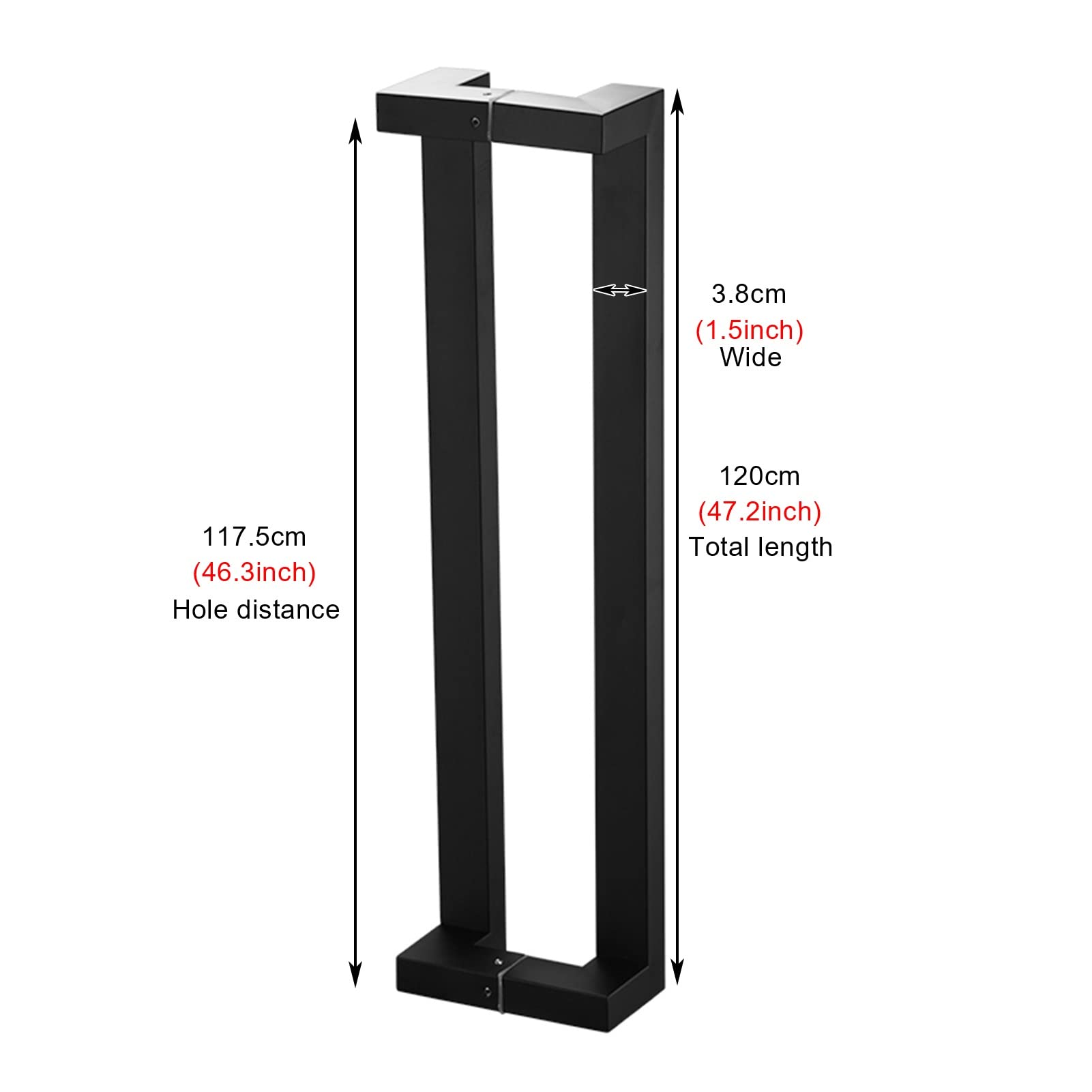 Double Sided H-Shaped Sliding Door Handle - Black Rectangle Pull Bar for Wooden/Glass/Barn Doors (47 Inch/120cm) - Perfect for Home Entry, Office Partitions & Room Dividers