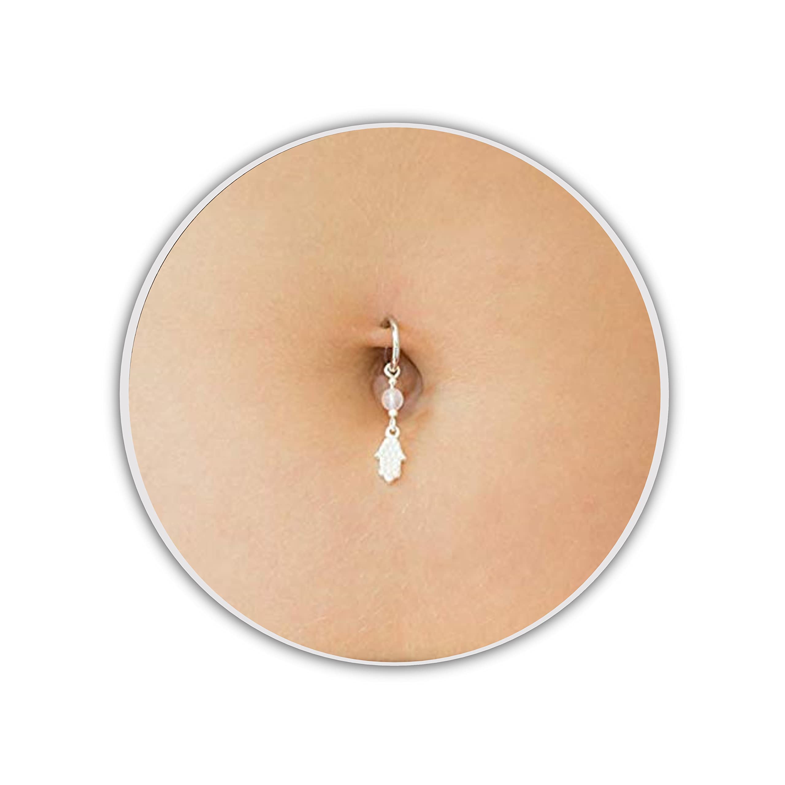 Rose Quartz Clip-On Belly Ring - Silver Dangle Fake Navel Piercing for Women | Perfect for Parties, Cosplay & Everyday Fashion Accessories