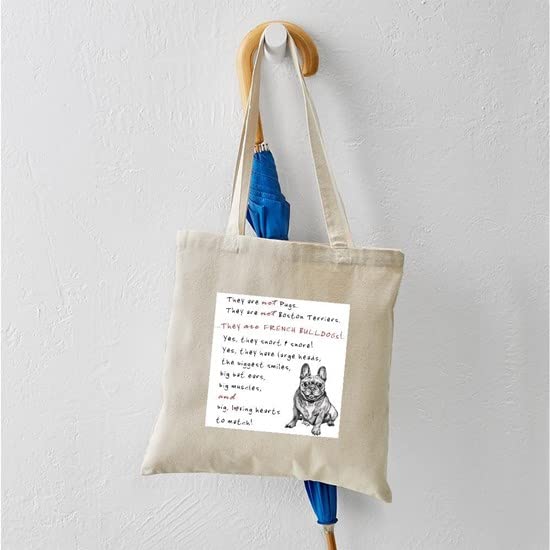 THEY Are Not Pugs (Smiling Frenchie) Natural Canvas Tote Bag - Reusable Eco-Friendly Shopping Bag for Groceries, Beach & Daily Use