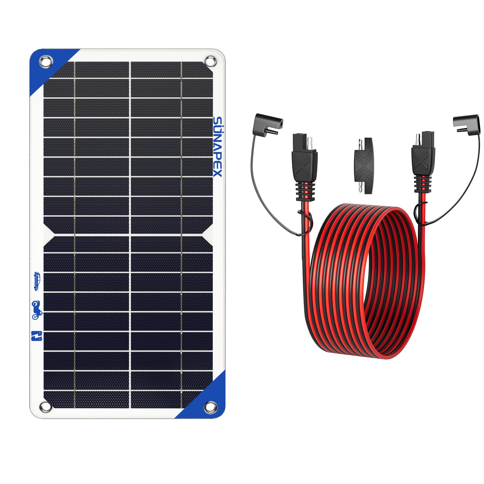 SUNAPEX Solar Battery Charger with 15FT Extension Cord - Portable Solar Panel Charger for Outdoor Camping, Hiking, Emergency Power Supply & Off-Grid Adventures