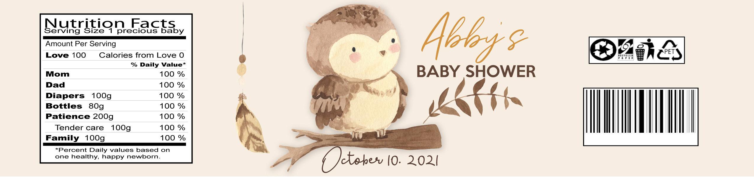 Boho Owlet Baby Shower Water Bottle Labels - 50 Pack, Customizable, Waterproof, Perfect for Baby Showers, Gender Reveals & Birthday Parties - Great for Decorations, Favors & Party Supplies