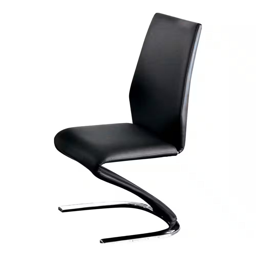 Modern Z-Shaped Chair Base - 2 Pack Black Leatherette Dining Chairs with Chrome Finish | Contemporary Side Chairs for Dining Room, Kitchen, Office or Lounge