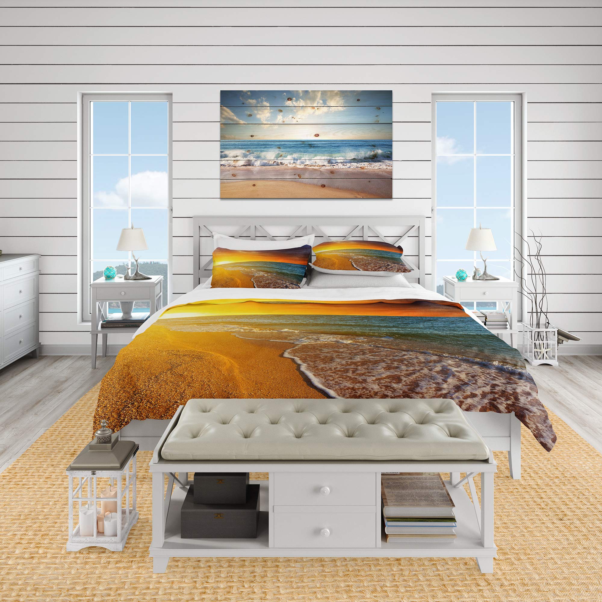 DesignQ Nautical & Coastal Duvet Cover Set - King Size Blue Beach Bedding with Yellow Sky Print, 3-Piece All Season Comfort - Perfect for Beach House, Coastal Decor & Vacation Home Bedrooms
