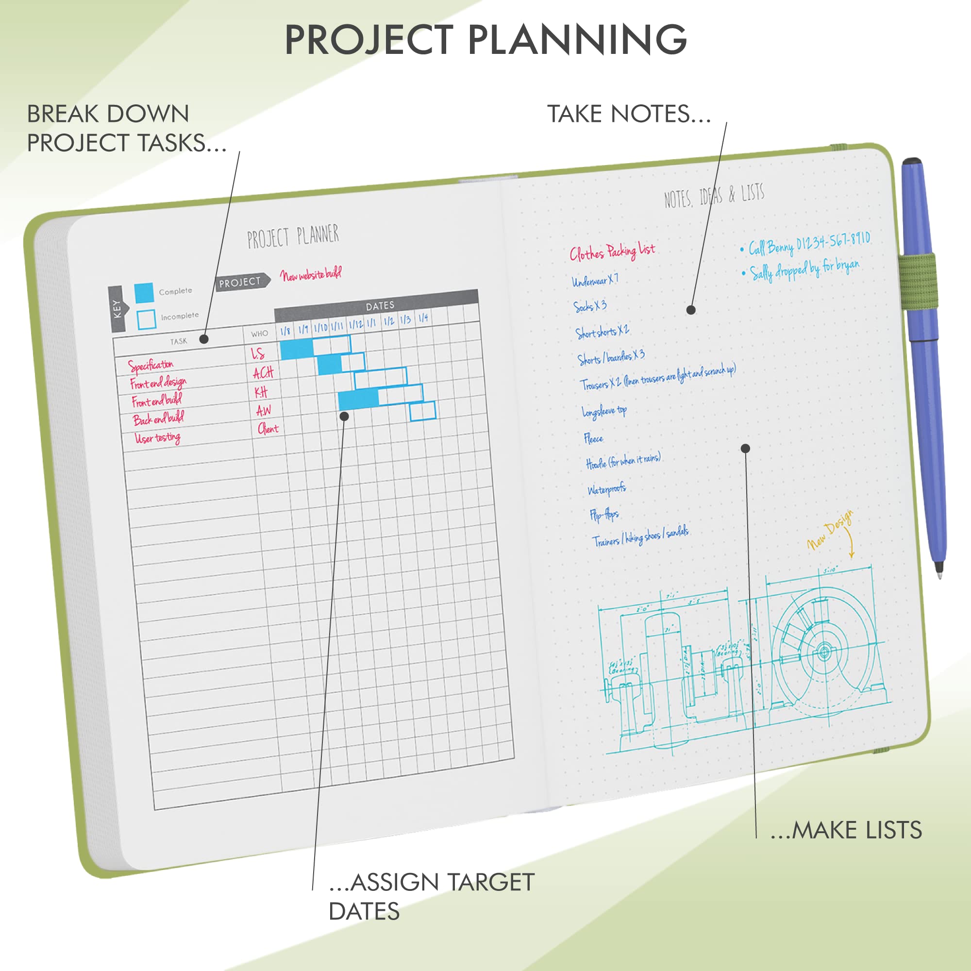 LUX Undated Planner - Daily & Weekly Schedule, To-Do List & Habit Tracker for Productivity (Lime Green) - Perfect for Work & Study Organization