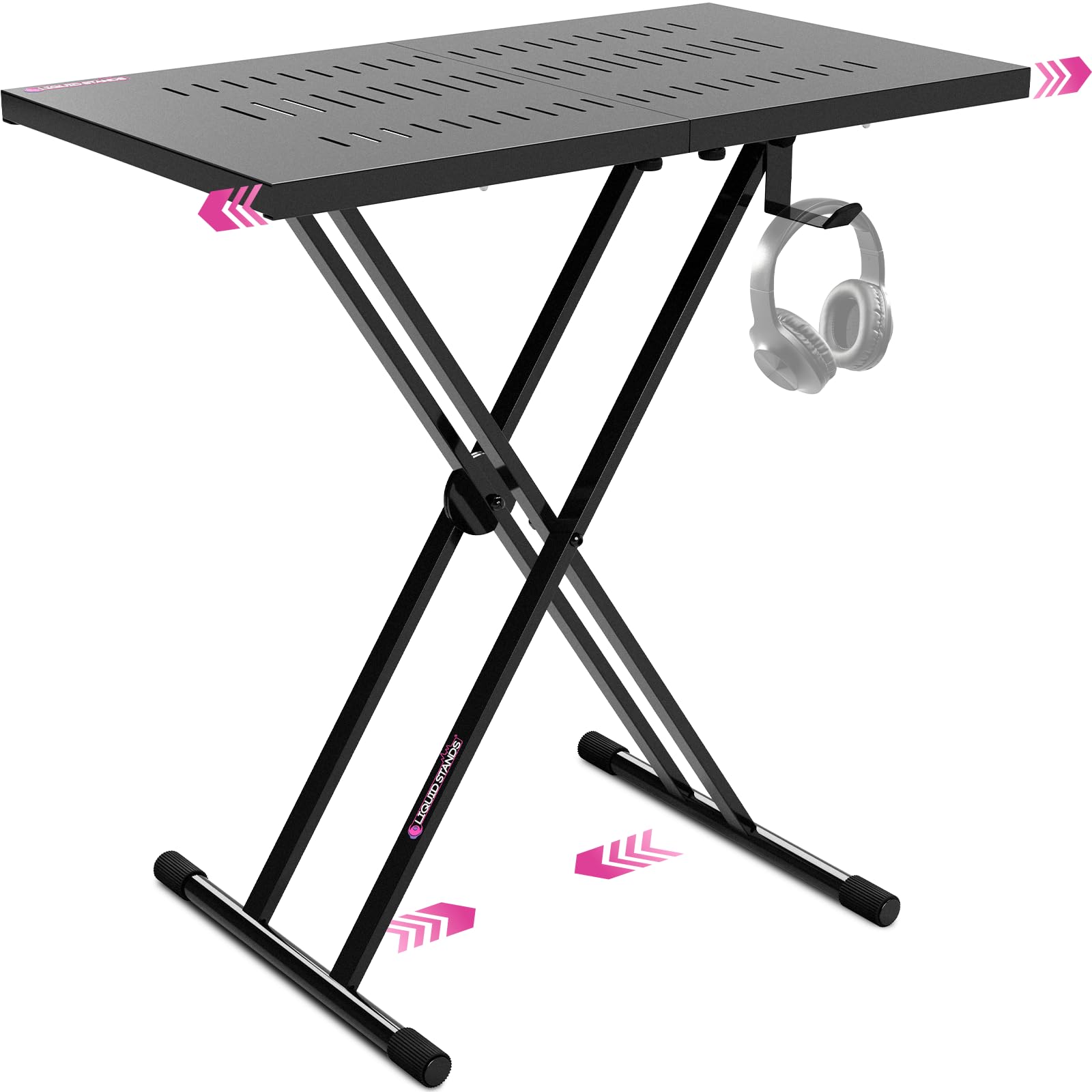 Expandable DJ Table Stand - Portable Audio Mixer & Laptop Stand for DJ Controllers, MIDI Keyboards & Synthesizers | X-Style DJ Booth & Tabletop Desk for Live Performances & Studio Sessions