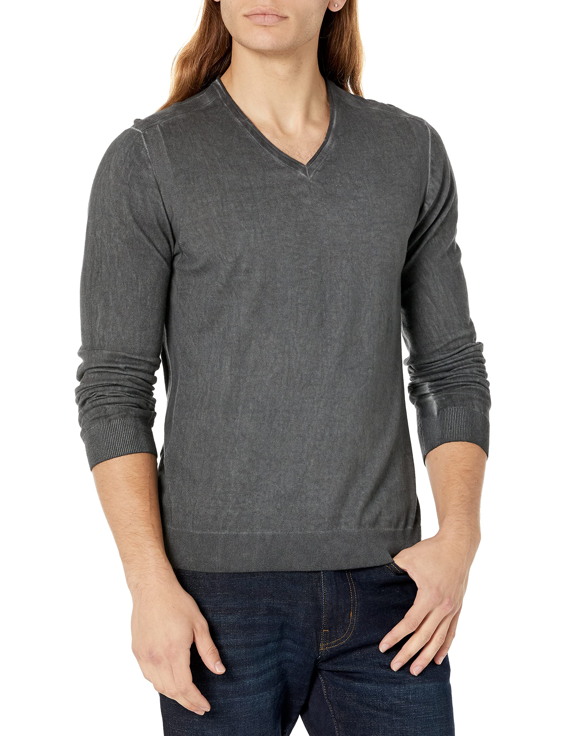 John Varvatos Men's Drew Long Sleeve Silk Blend Magic Wash V-Neck T-Shirt – Premium Comfort for Casual & Night Out Wear