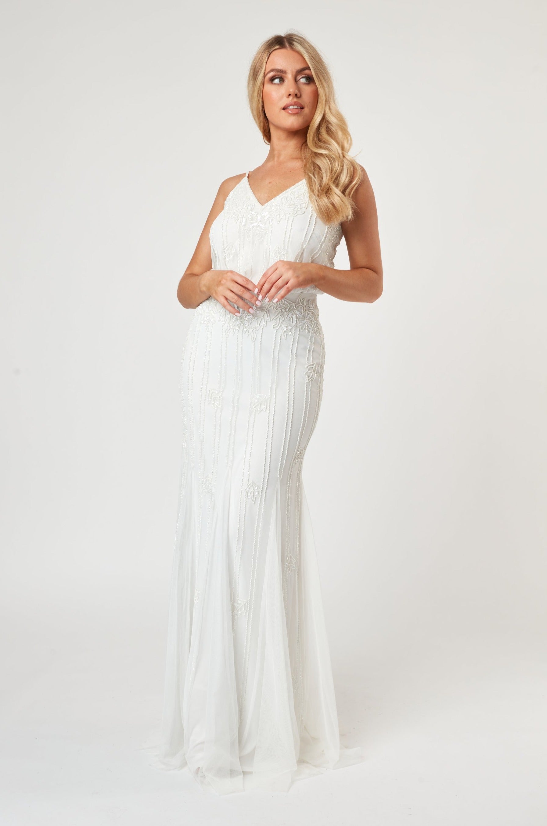 Elegant White Keeva Wedding Dress for Bride – Perfect for Church Ceremony, Beach Wedding & Formal Reception
