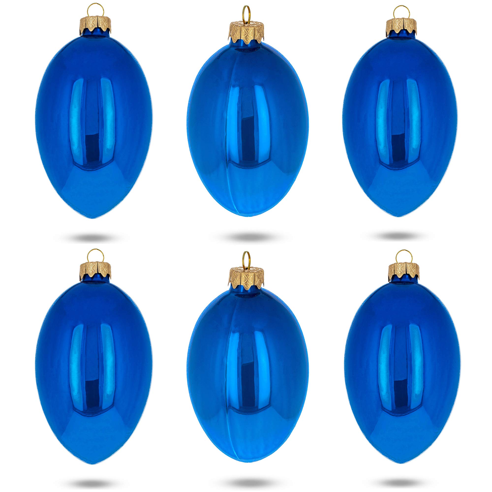 6-Pack Blue Glossy Glass Easter Egg Ornaments - 4 Inch Holiday Decorations for Christmas Tree, Easter Basket, Spring Table Centerpiece & Home Decoration