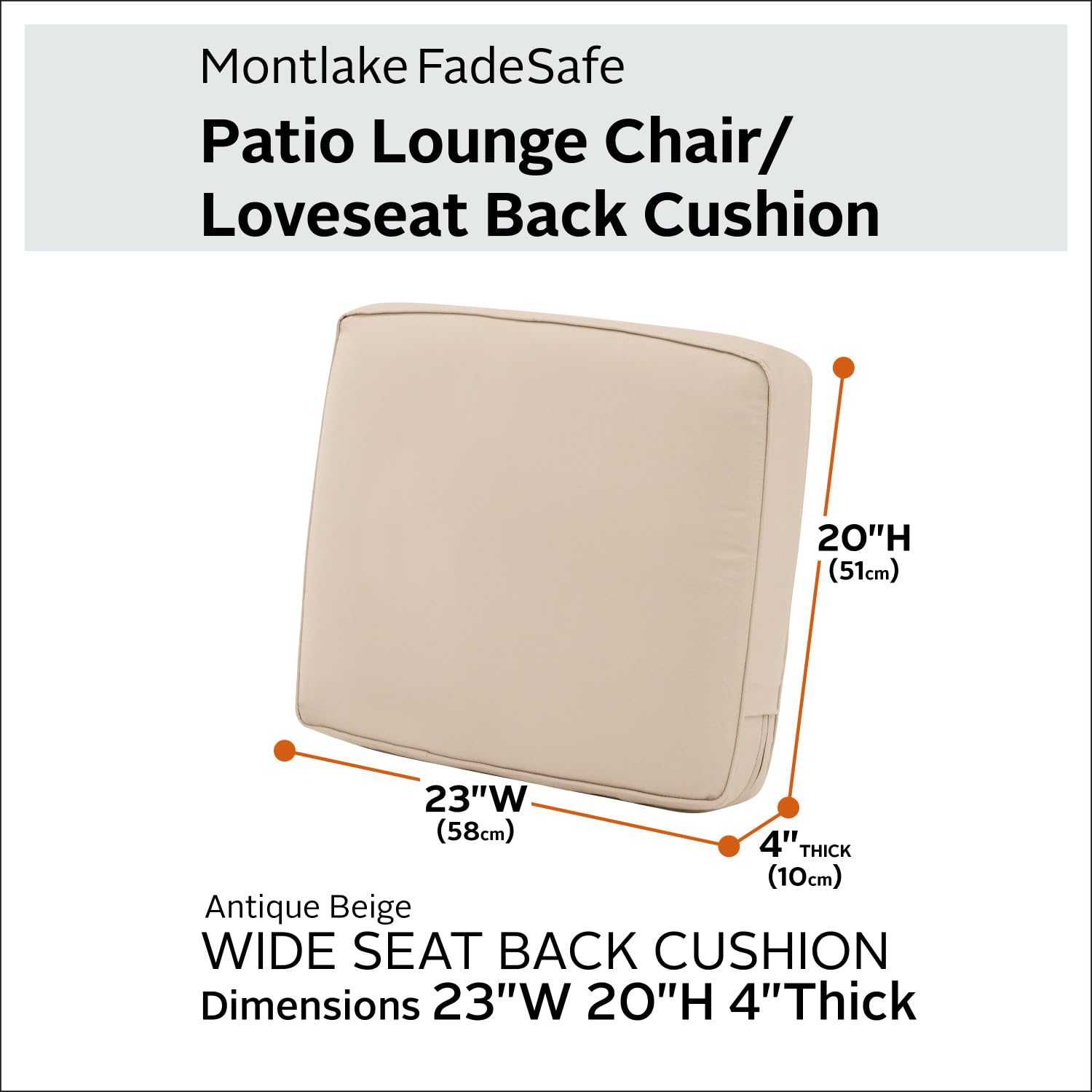 Water-Resistant Patio Lounge Cushion 23x20x4 - Antique Beige for Outdoor Loveseats & Chairs