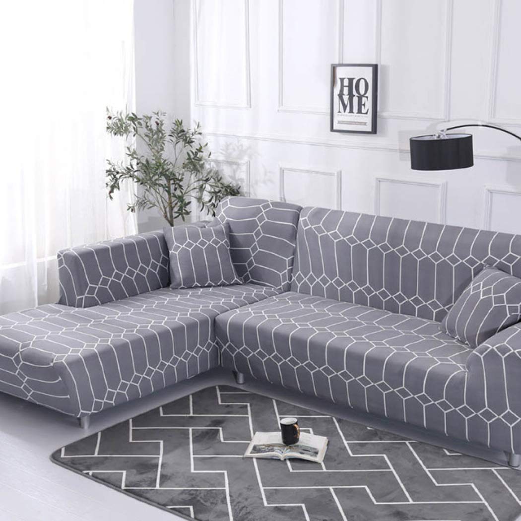 Grey Printed Dustproof Loveseat Sofa Cover | L-Shaped Sectional Slipcover for Living Room Corner Couch Protector | Perfect for Pet Owners & Family Gatherings