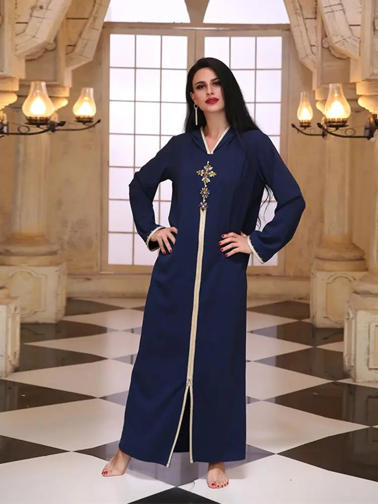 Elegant Blue Kaftan Abaya Dress for Women - Modest Islamic Prayer Outfit for Eid, Ramadan & Special Occasions