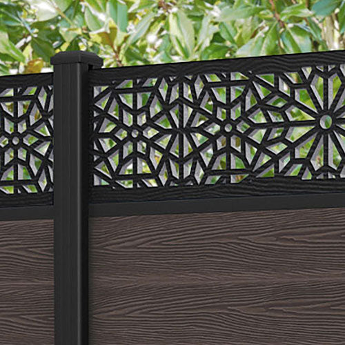 Classic Alnara Fence Panel - Mid Brown Wood Privacy Fence with Aluminum Posts | Durable Outdoor Garden Fence for Backyard, Patio & Poolside