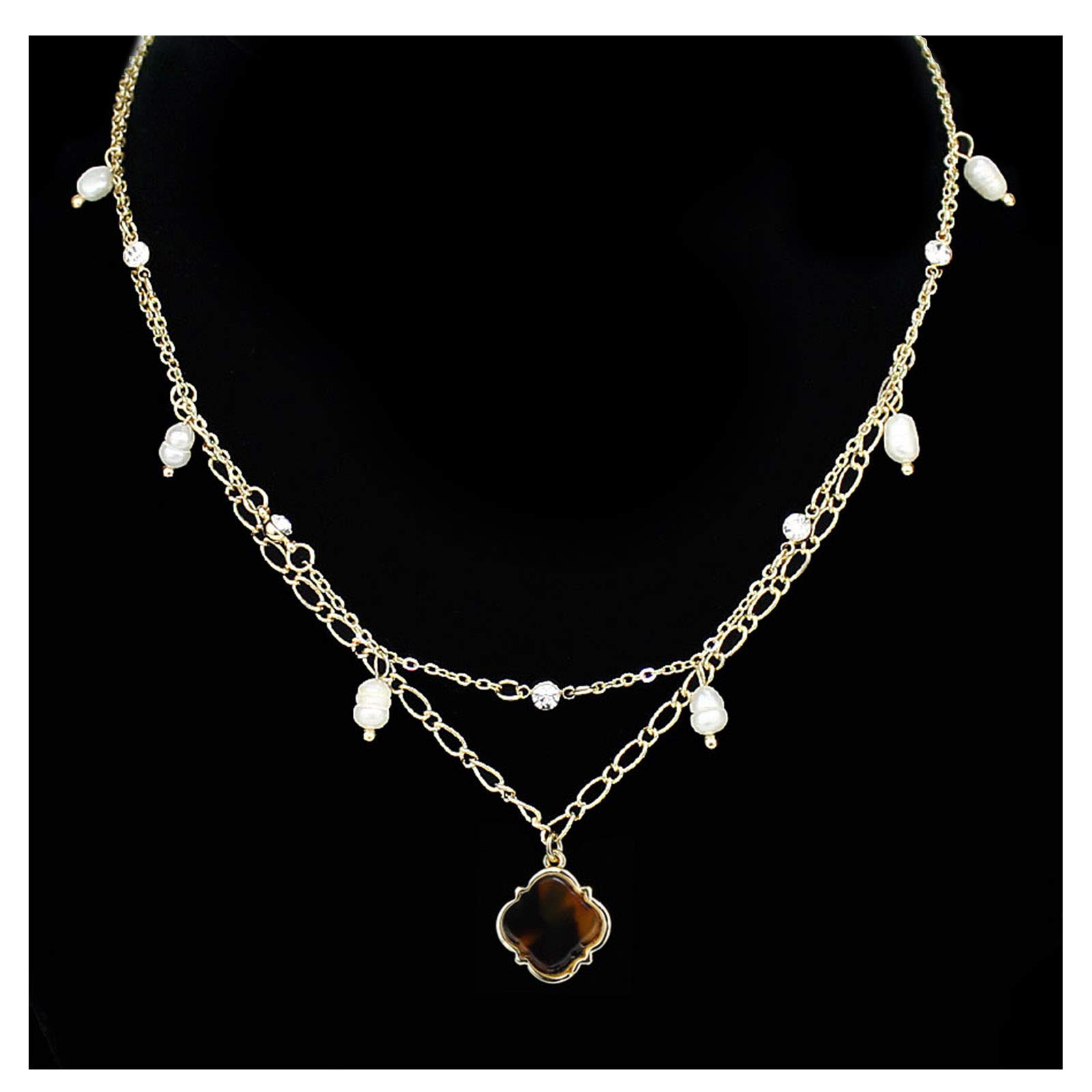 Elegant POMINA Gold Pearl Necklace for Women - Freshwater Pearl Layered Boho Necklace, Beaded Gold Necklace Jewelry - Perfect for Weddings, Parties & Boho Fashion