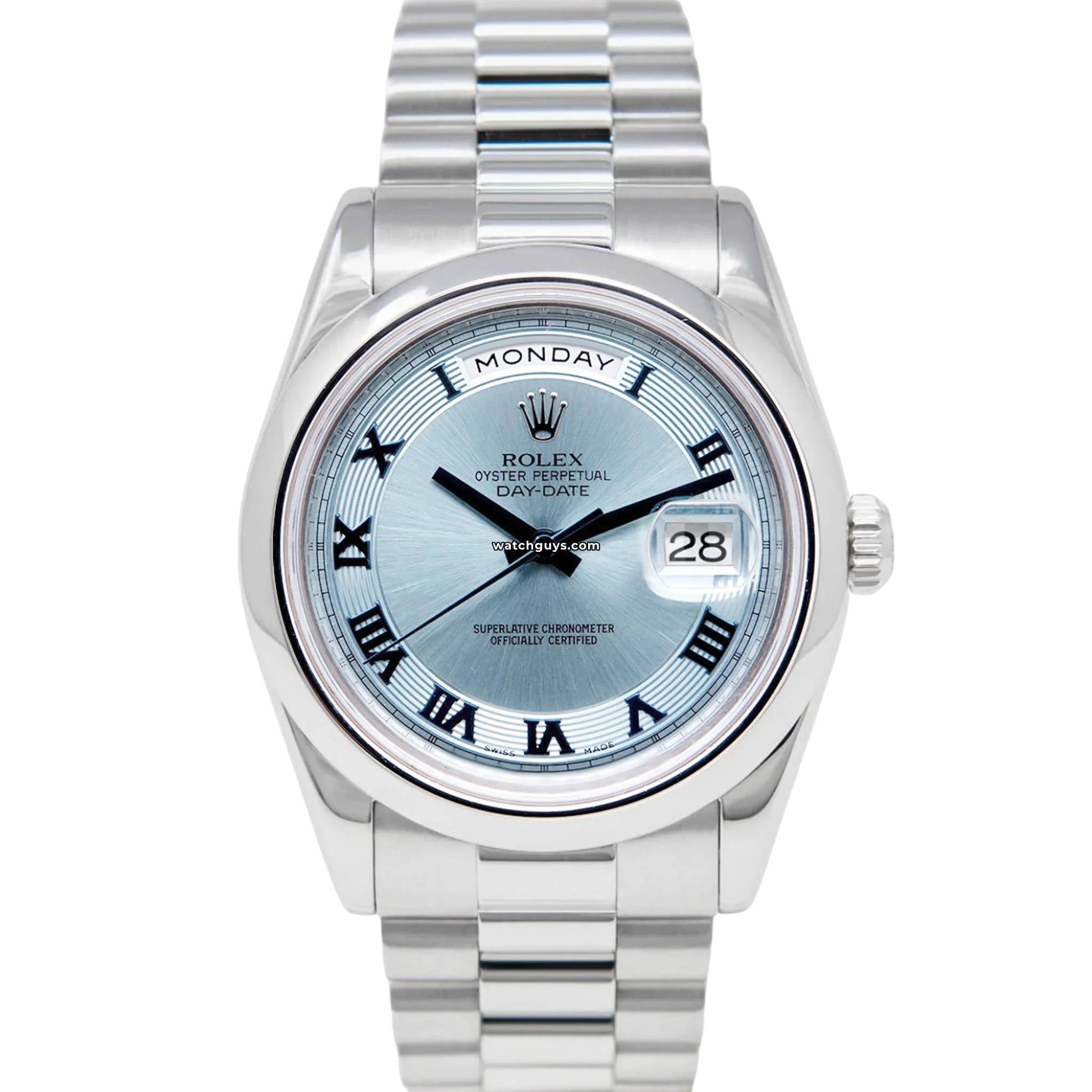 Rolex Day Date 218206 Platinum Men's Watch with Ice Blue Dial - Luxury Dress Watch for Business & Formal Occasions