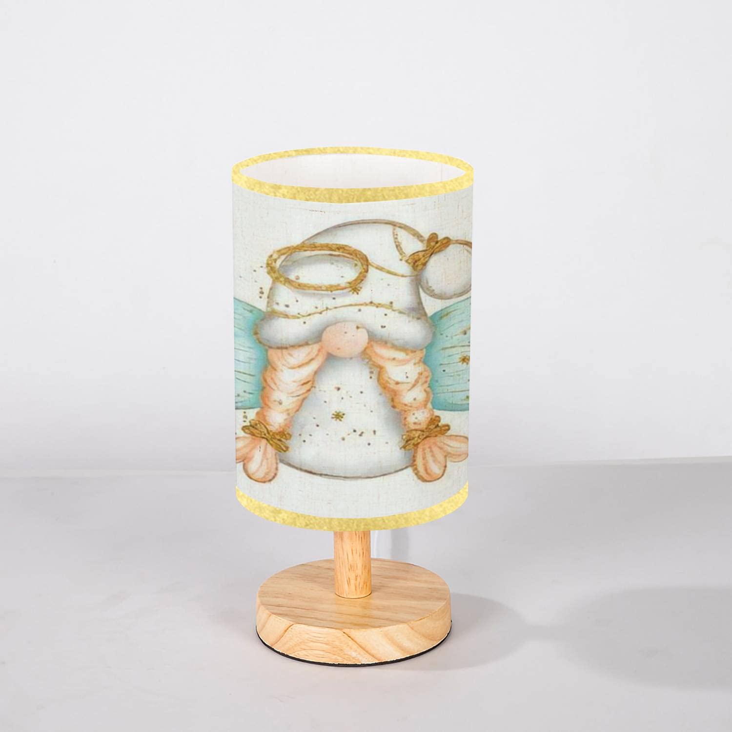 Minimalist Wooden Nightstand Lamp with Flaxen Fabric Shade - Angel Gnome Design for Bedroom & Living Room - Perfect for Cozy Reading Nook, Nursery Decor or Warm Ambient Lighting