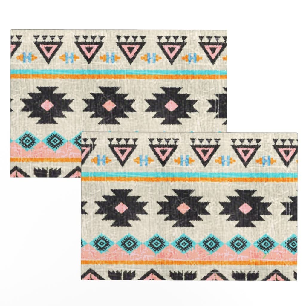 Premium Linen Cotton Canvas Placemats Set of 2 - Stylish Kilim Geometric Print Table Mats for Dining, Kitchen Decor, and Home Entertaining