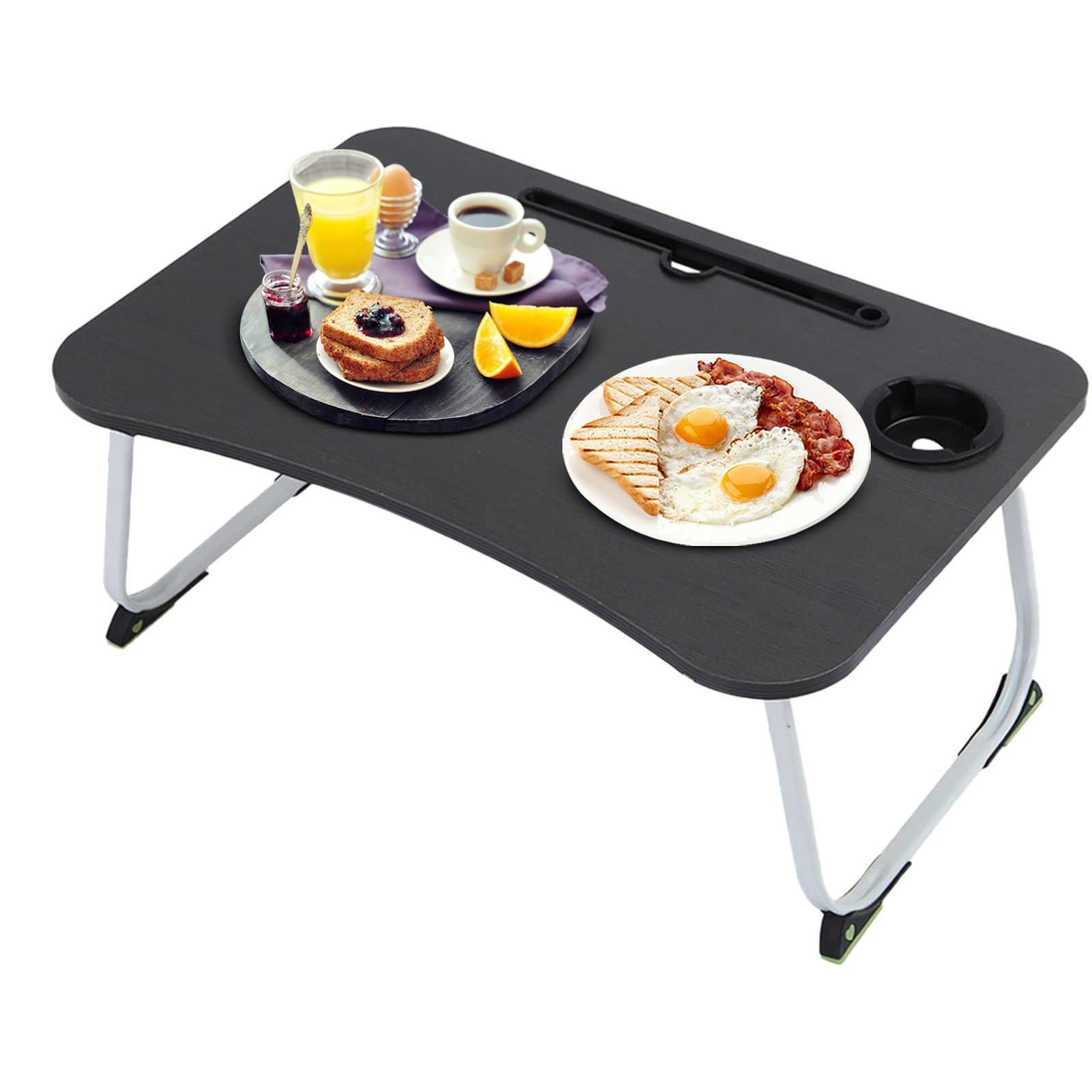 Laptop Bed Desk Foldable Portable Multifunctional Lazy Laptop Table with Small Drawer Mini Computer Desk Swivel L Shape Desk (Black, One Size) for Home Office, Dorm, and Leisure Use
